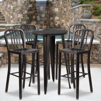 Flash Furniture CH-51080BH-4-30VRT-BQ-GG 24"Round Metal Bar Table Set with 4 Vertical Slat Back Barstools in Antique